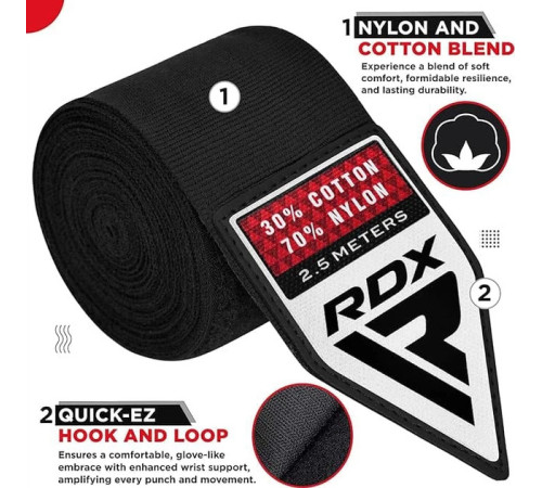 Бинти RDX HAND WRAPS 2,5 м,, чорно-білі