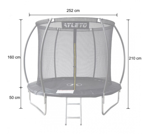 Батут дитячий 252 см з внутрішньою сіткою та драбинкою Atleto чорний + подарунок м'яч