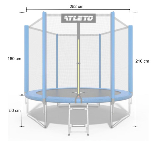 Батут дитячий з сіткою та драбинкою 252 см Atleto синій + подарунок м'ячик