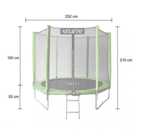 Батут дитячий з сіткою та драбинкою 252 см Atleto зелений + подарунок м'ячик