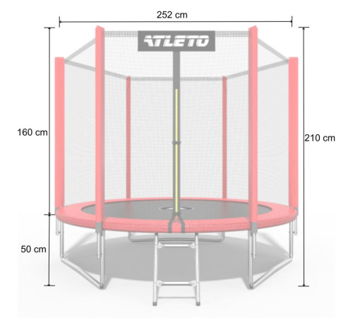 Батут дитячий з сіткою та драбинкою 252 см Atleto червоний + подарунок м'ячик