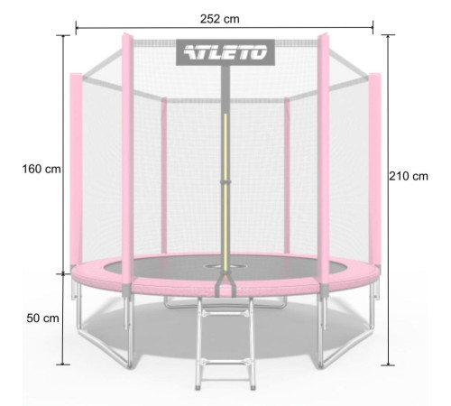 Батут дитячий з сіткою та драбинкою 252 см Atleto рожевий + подарунок м'ячик