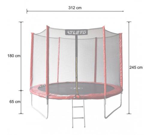 Батут дитячий з сіткою та драбинкою 312 см Atleto червоний + подарунок м'ячик