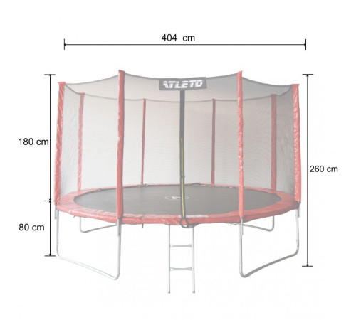 Батут дитячий з сіткою та драбинкою 404 см Atleto червоний + подарунок м'ячик