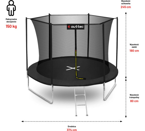 Батут OUTTEC 12FT з внутрішньою сіткою чорний