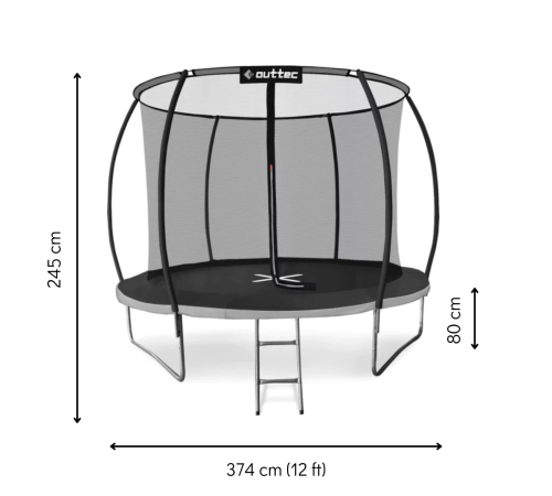 Батут Outtec Premium 12ft (374см) чорно-сірий з внутрішньою сіткою