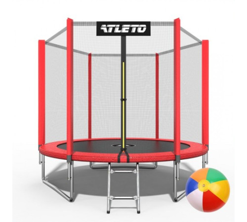 Батут Atleto 42400445 з зовнішньою сіткою 252 см червоний Батут Atleto 42400445 з зовнішньою сіткою 252 см червоний