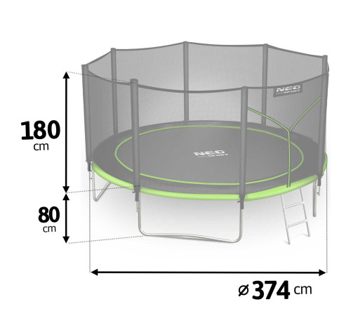 Trampolina ogrodowa 12ft/374cm z siatką zewnętrzną i drabinką Neo-Sport Trampolina ogrodowa 12ft/374cm z siatką zewnętrzną i drabinką Neo-Sport