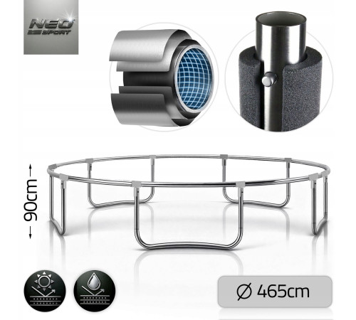 Батут Neo-Sport NS-15Z221 з зовнішньою сіткою 15 футів 465 см, чорно-синій