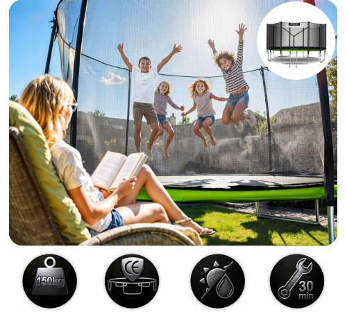 Батут Neo-Sport NS-15Z231 з зовнішньою сіткою 15 футів 465 см, чорно-зелений