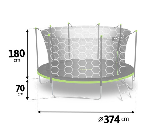 Батут садовий 12 футів/ 374 см з сіткою та драбинкою Neo-Sport
