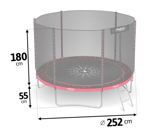 Trampolina ogrodowa 8ft/252cm z siatką zewnętrzną i drabinką Neo-Sport Trampolina ogrodowa 8ft/252cm z siatką zewnętrzną i drabinką Neo-Sport