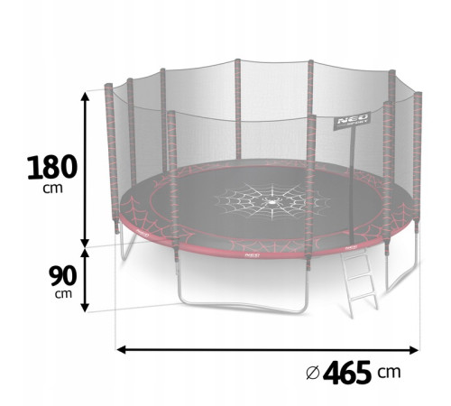 Батут Neo-Sport NS-15Z241 із зовнішньою сіткою 15 футів 465 см, чорно-червоний