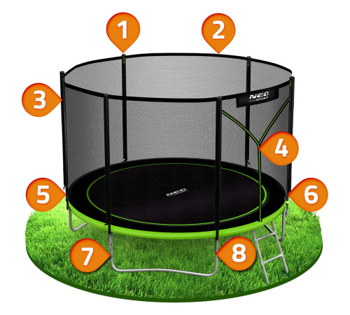 Trampolina ogrodowa 8ft/252cm z siatką zewnętrzną i drabinką Neo-Sport Trampolina ogrodowa 8ft/252cm z siatką zewnętrzną i drabinką Neo-Sport