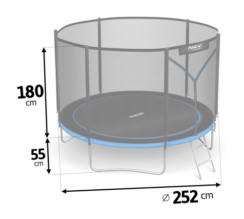 Trampolina ogrodowa 8ft/252cm z siatką zewnętrzną i drabinką Neo-Sport Trampolina ogrodowa 8ft/252cm z siatką zewnętrzną i drabinką Neo-Sport