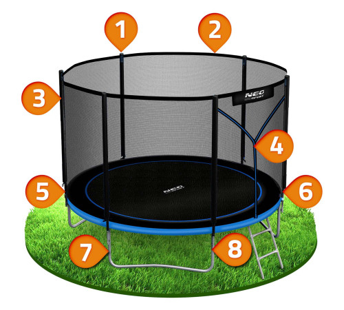 Trampolina ogrodowa 8ft/252cm z siatką zewnętrzną i drabinką Neo-Sport Trampolina ogrodowa 8ft/252cm z siatką zewnętrzną i drabinką Neo-Sport