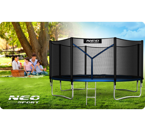 Батут Neo-Sport NS-14Z221 із зовнішньою сіткою 14 футів 435 см, чорно-синій
