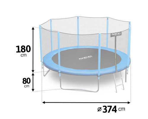 Батут садовий 12 футів/ 374 см з сіткою та драбинкою Neo-Sport
