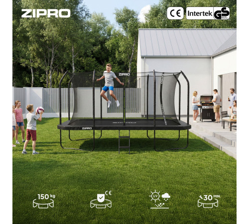 Батут Zipro Jump Pro Quadro з внутрішньою сіткою 8 x 14 футів 427 x 244 см чорний