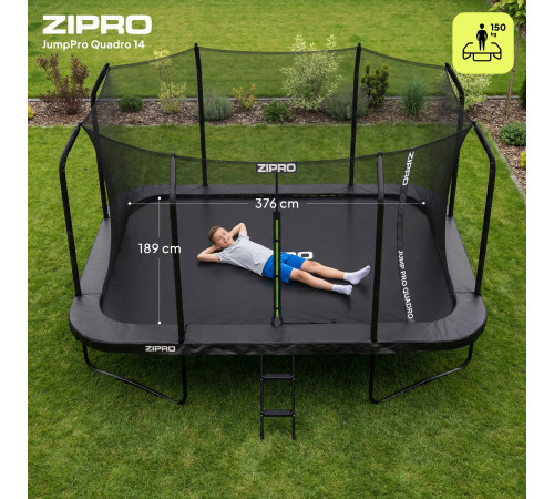 Батут Zipro Jump Pro Quadro з внутрішньою сіткою 8 x 14 футів 427 x 244 см чорний