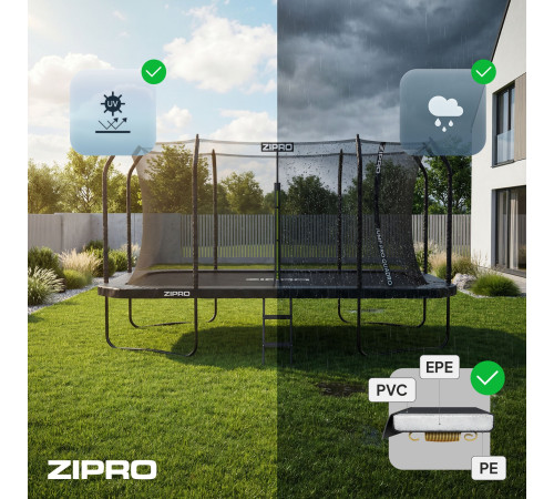 Батут Zipro Jump Pro Quadro з внутрішньою сіткою 8 x 14 футів 427 x 244 см чорний