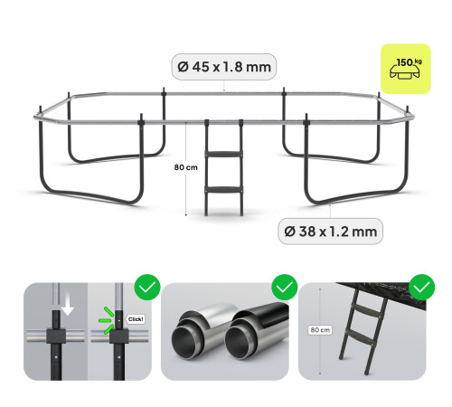 Батут Zipro Jump Pro Quadro з внутрішньою сіткою 8 х 12 футів 366 x 244 см чорний