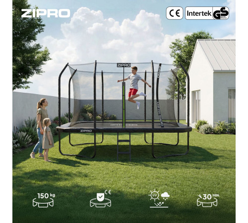 Батут Zipro Jump Pro Quadro з внутрішньою сіткою 8 х 12 футів 366 x 244 см чорний