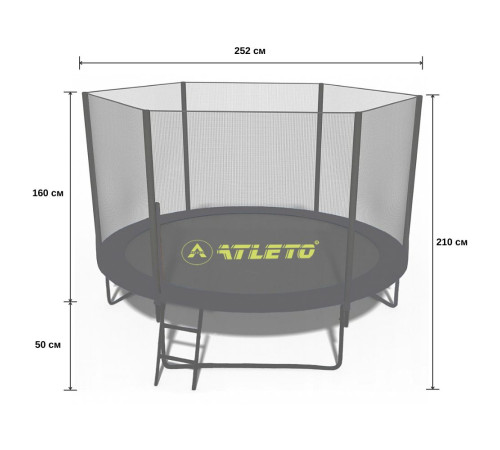 Батут Atleto 42400582 з зовнішньою сіткою 252 см чорний Батут Atleto 42400582 з зовнішньою сіткою 252 см чорний
