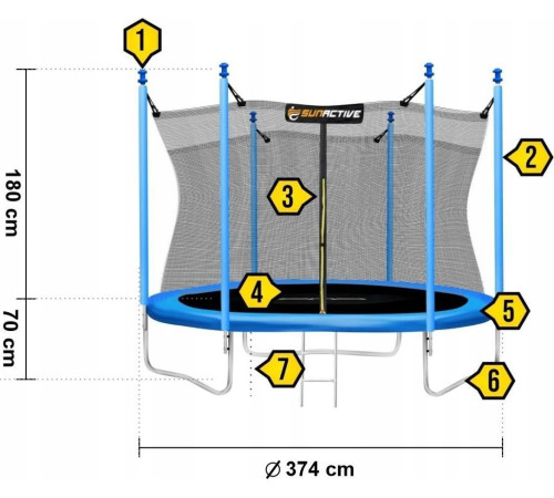 Садовий батут SunActive TR 12FT-2 з внутрішньою сіткою 12 FT 374 см