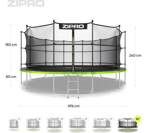 Батут Zipro Jump Pro з внутрішньою сіткою 16 футів 496 см чорно-зелений