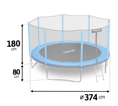Батут садовий 12 футів / 374 см Neo-Sport з вуличною сіткою і драбиною