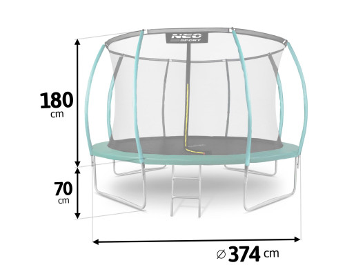 Батут садовий 12 футів/374 см Neo-Sport з сіткою, литими стійками та драбиною
