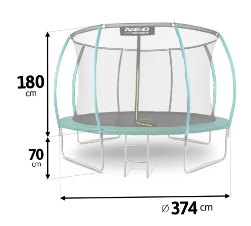 Батут садовий 12 футів/374 см Neo-Sport з сіткою, литими стійками та драбиною
