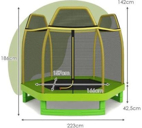 Батут Costway TW10053GN з зовнішньою сіткою 7,5 футів 223 см зелено-жовтий Батут Costway TW10053GN з зовнішньою сіткою 7,5 футів 223 см зелено-жовтий