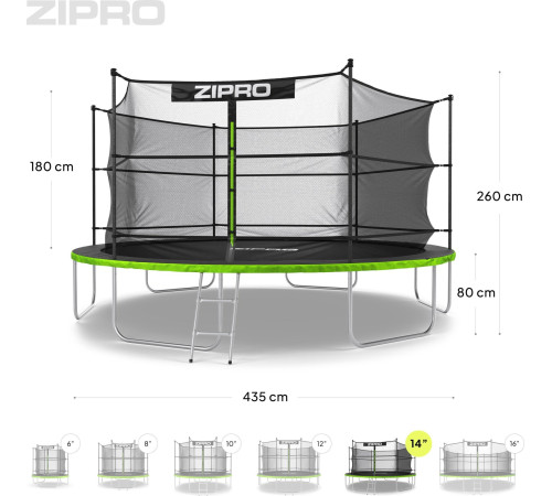 Батут Zipro Jump Pro з внутрішньою сіткою 14 футів 435 см чорно-зелений Батут Zipro Jump Pro з внутрішньою сіткою 14 футів 435 см чорно-зелений