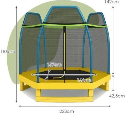 Батут Costway TW10053YW з зовнішньою сіткою 7,5 футів 223 см жовто-синій Батут Costway TW10053YW з зовнішньою сіткою 7,5 футів 223 см жовто-синій