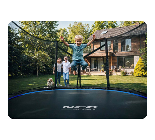 Батут Neo-Sport NS-12Z221 з зовнішньою сіткою12 футів 374 см, чорно-синій
