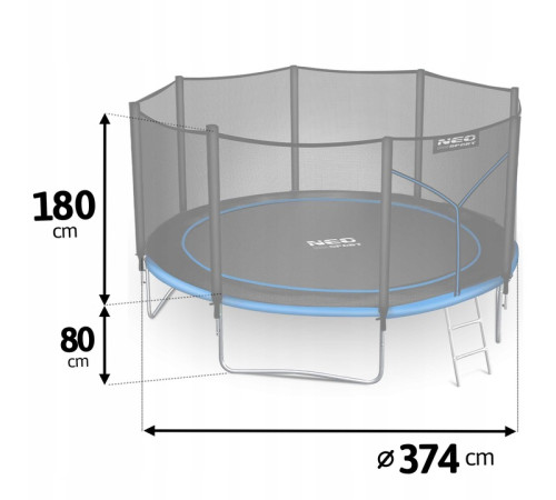 Батут Neo-Sport NS-12Z221 з зовнішньою сіткою12 футів 374 см, чорно-синій