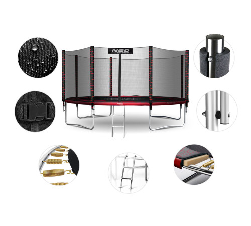 Батут Neo-Sport NS-13Z241 з зовнішньою сіткою 13 футів 404 см, чорно-червоний
