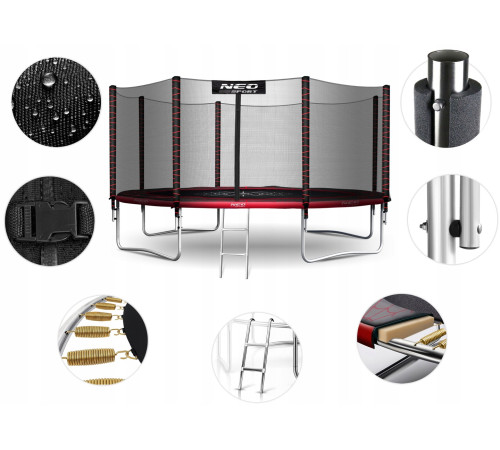 Батут Neo-Sport NS-13Z241 з зовнішньою сіткою 13 футів 404 см, чорно-червоний