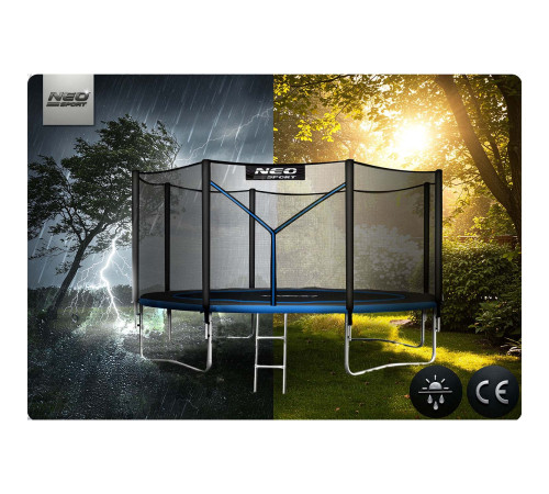 Батут Neo-Sport NS-13Z221 з зовнішньою сіткою 13 футів 404 см, чорно-синя