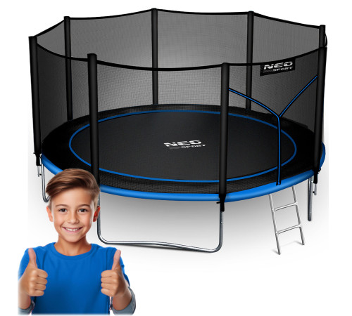 Батут Neo-Sport NS-13Z221 з зовнішньою сіткою 13 футів 404 см, чорно-синя