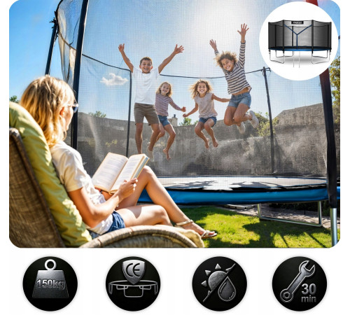 Батут Neo-Sport NS-13Z221 з зовнішньою сіткою 13 футів 404 см, чорно-синя