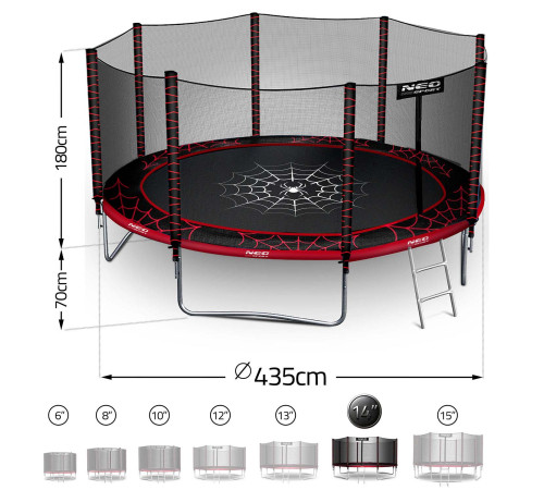 Батут Neo-Sport NS-14Z241 з зовнішньою сіткою 14 футів 435 см, чорно-червоний