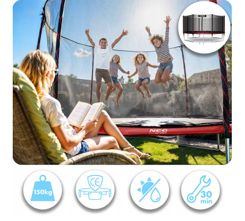 Батут Neo-Sport NS-14Z241 з зовнішньою сіткою 14 футів 435 см, чорно-червоний