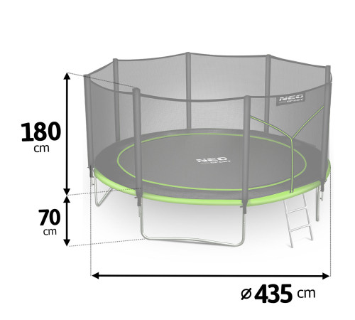 Батут Neo-Sport NS-14Z231 з зовнішньою сіткою 14 футів 435 см, чорно-зелений
