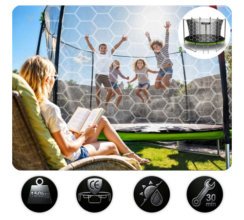 Батут Neo-Sport NS-15Z241 з внутрішньою сіткою 15 футів 465 см, чорно-зелений