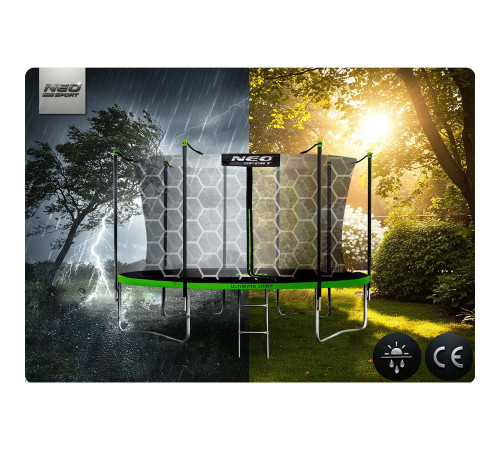 Батут Neo-Sport NS-15Z241 з внутрішньою сіткою 15 футів 465 см, чорно-зелений