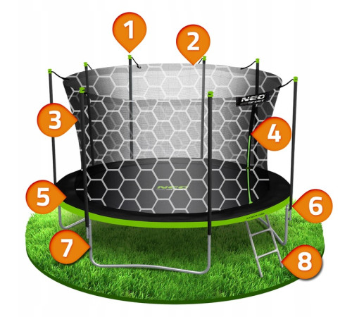 Батут Neo-Sport NS-15Z241 з внутрішньою сіткою 15 футів 465 см, чорно-зелений