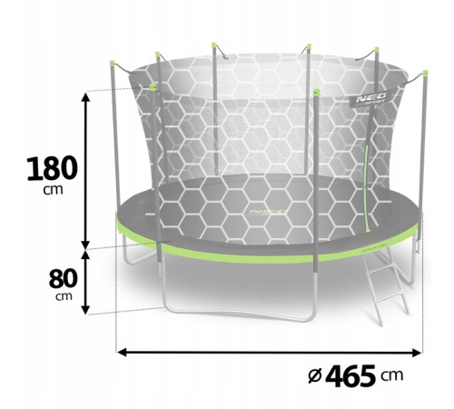 Батут Neo-Sport NS-15Z241 з внутрішньою сіткою 15 футів 465 см, чорно-зелений